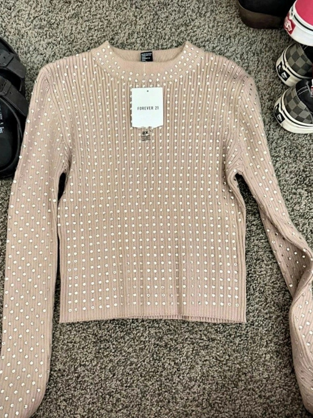 Forever 21 Polka Dot Crewneck Sweater in Pink NWT
